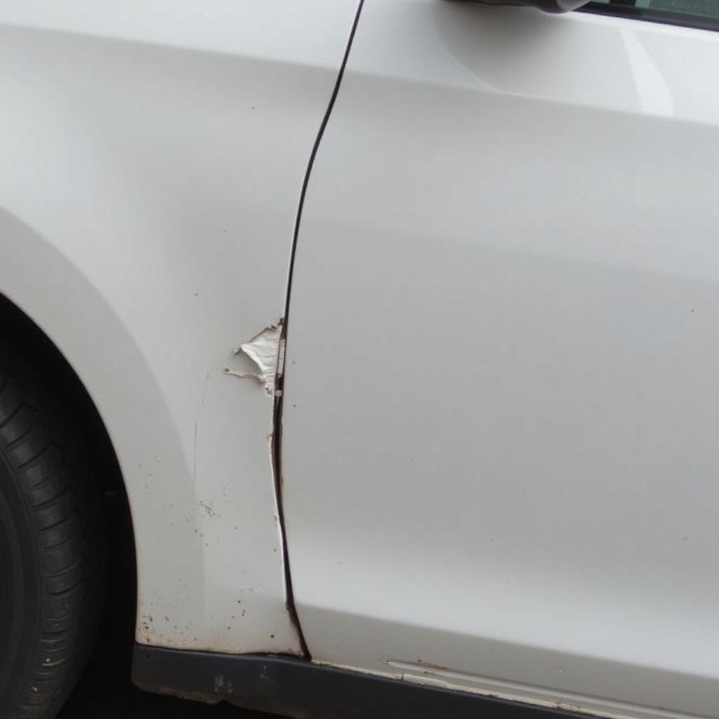 Example of a Bad Car Repair: Dent and Misaligned Panel