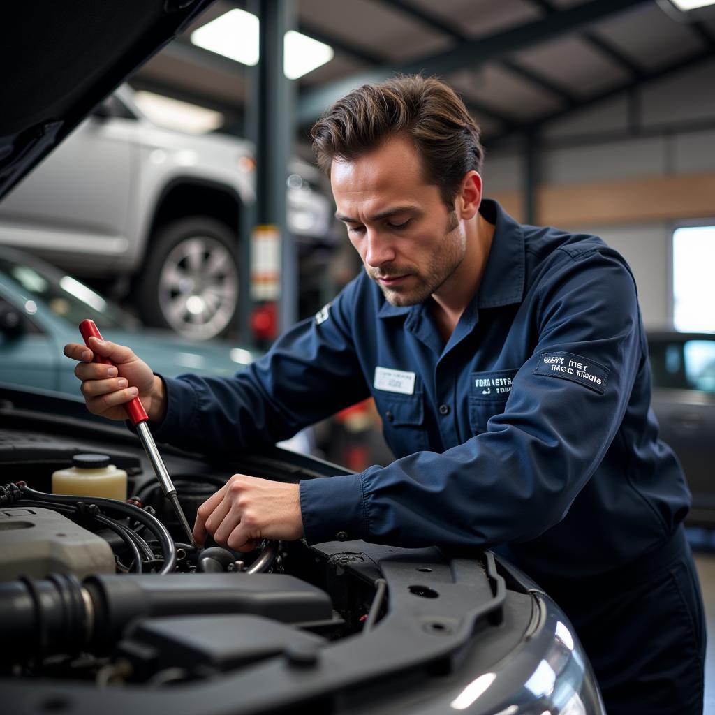 Bailey Park Auto Service Technician Working on Car