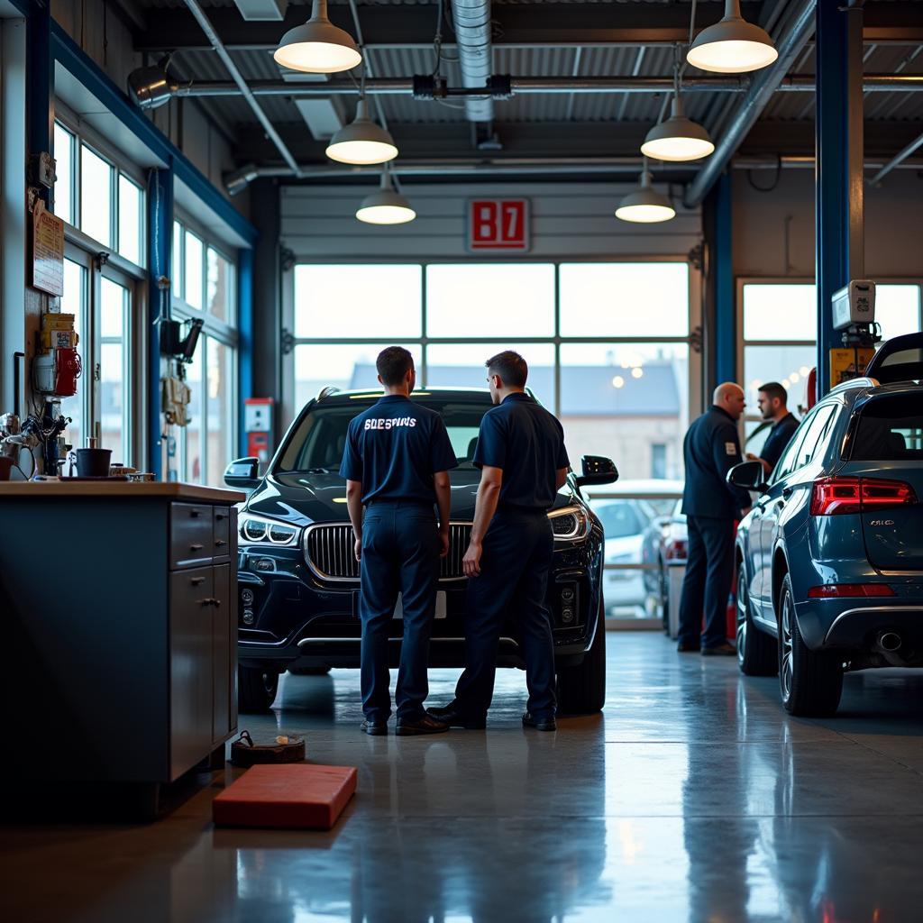 Modern auto service garage with certified technicians