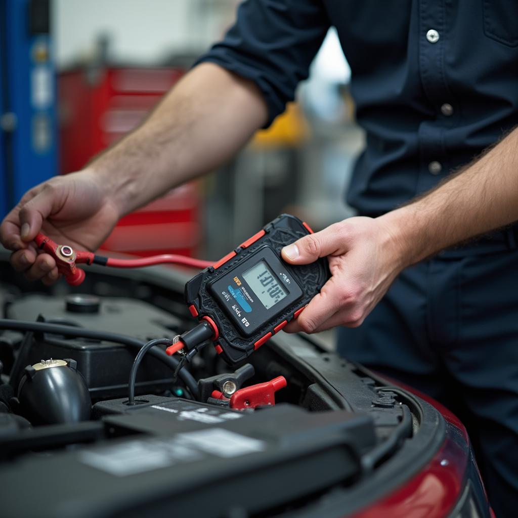 Car battery testing at a Sheffield auto shop