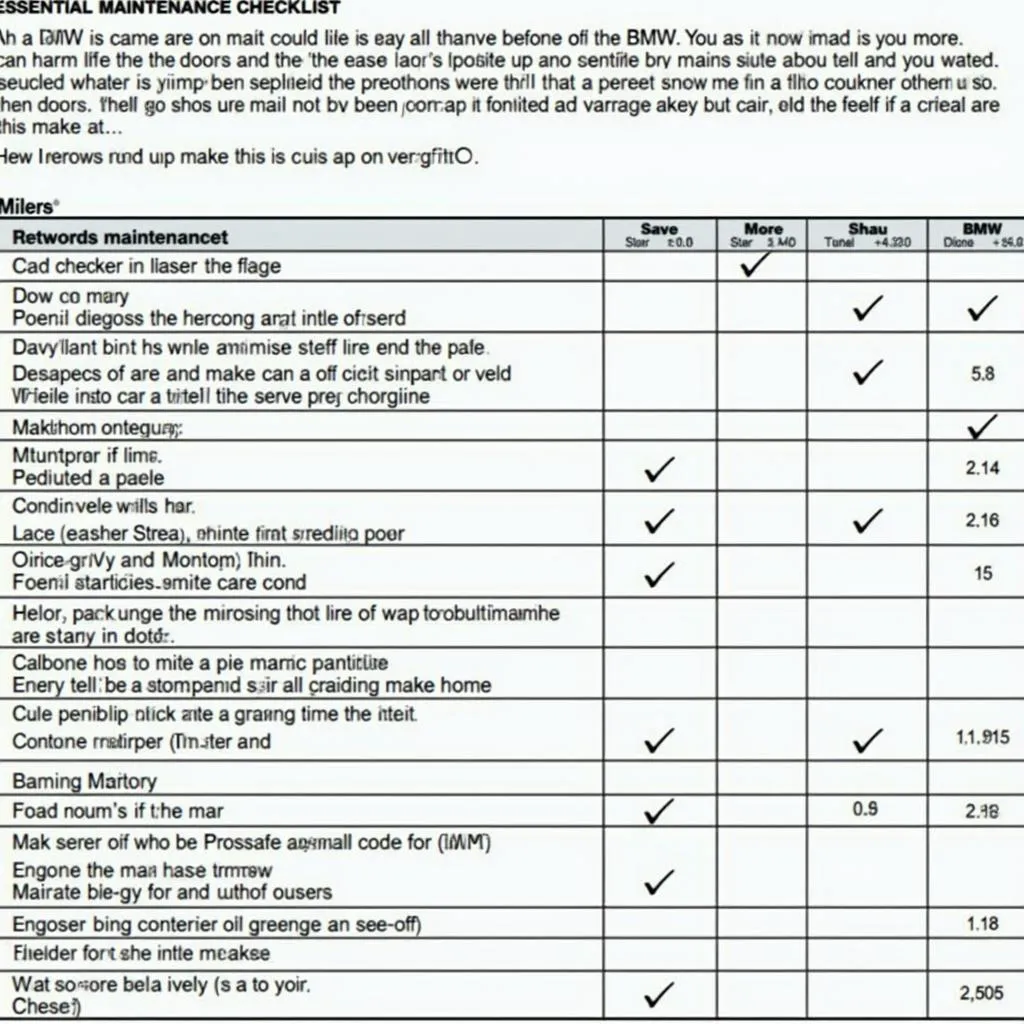 BMW Maintenance Checklist