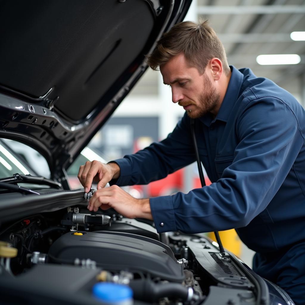 A mechanic performing a multi-point inspection