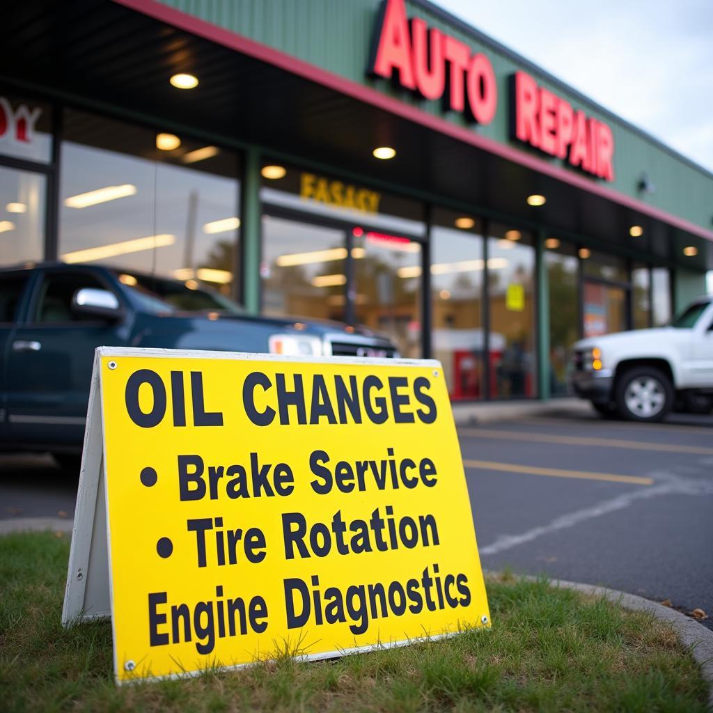 Auto shop specials sign in Bennington