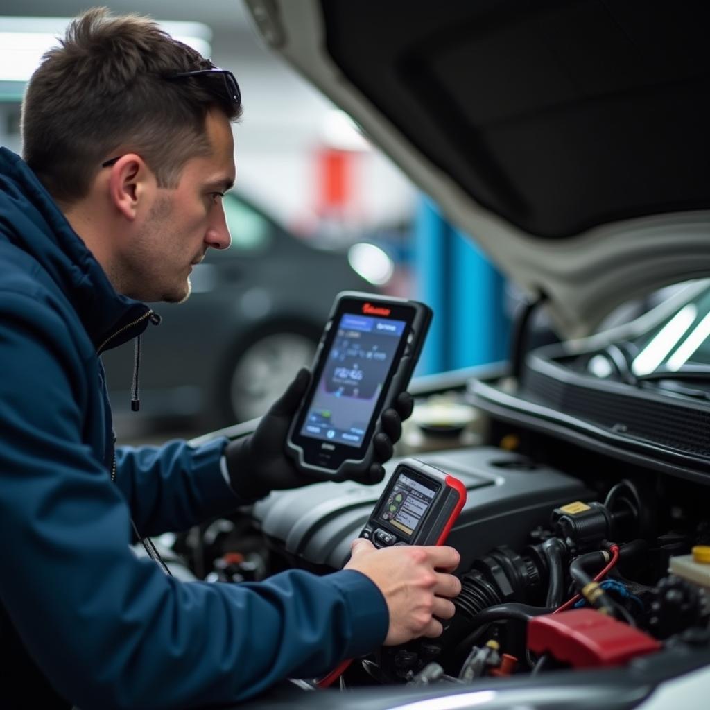 Birchwood Auto Service Technician Diagnosing Car Problem