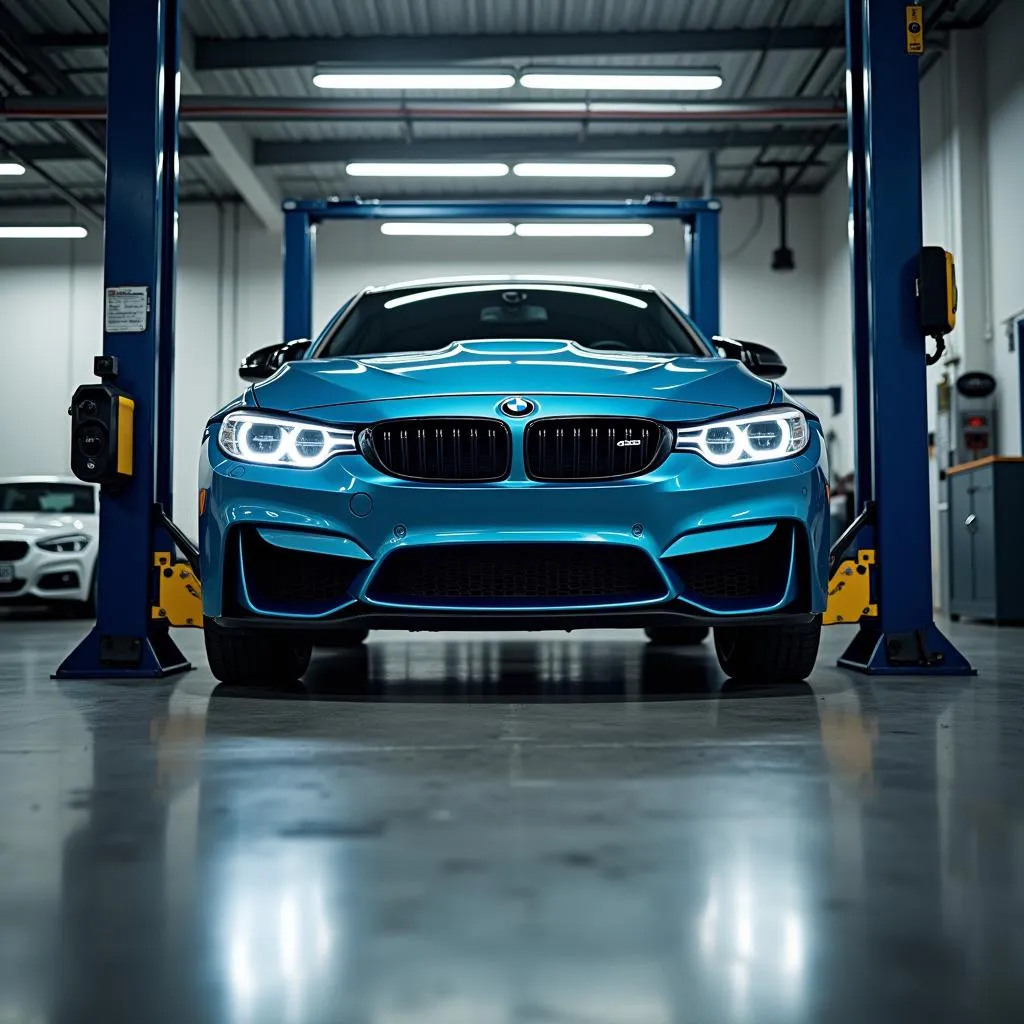 BMW Car Raised on Lift for Inspection