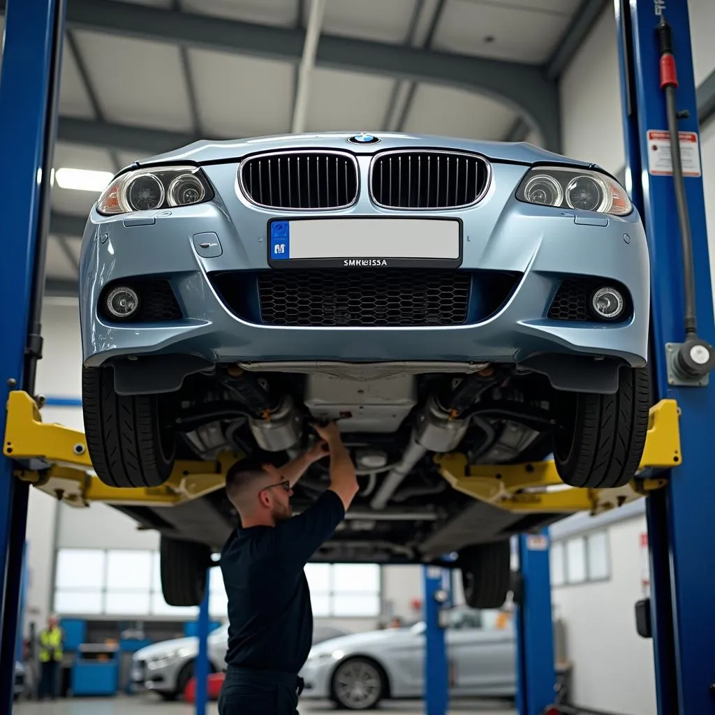 BMW Car on Lift for Inspection