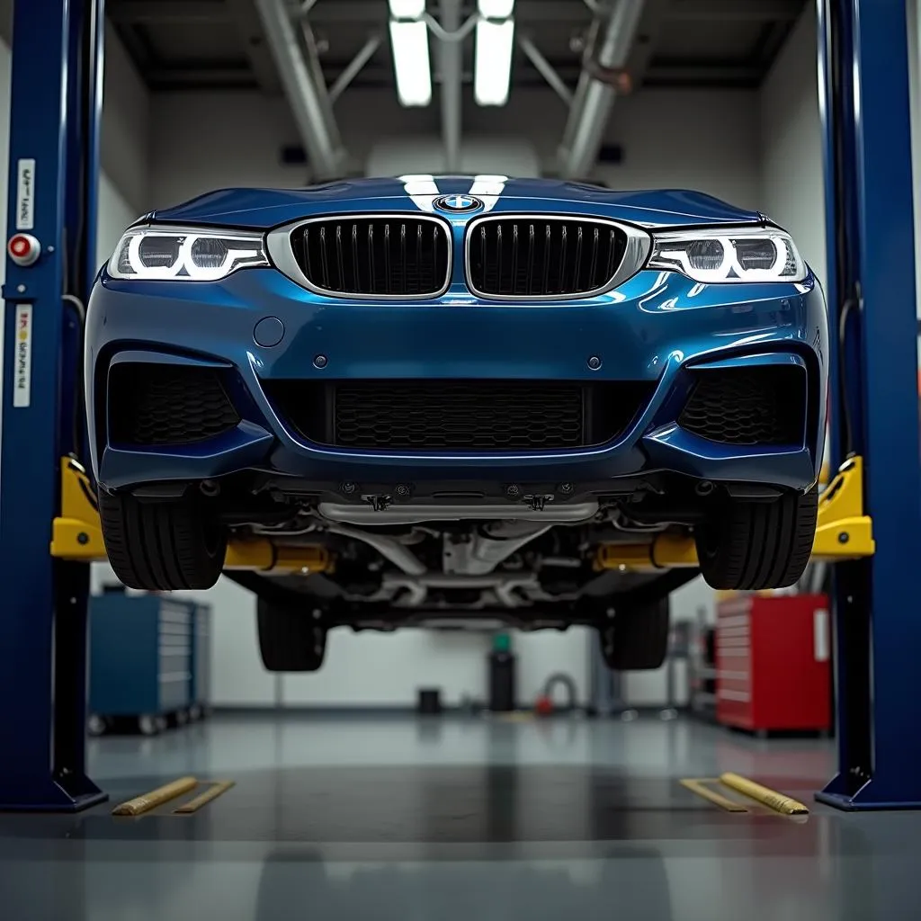 BMW Car on Lift for Inspection