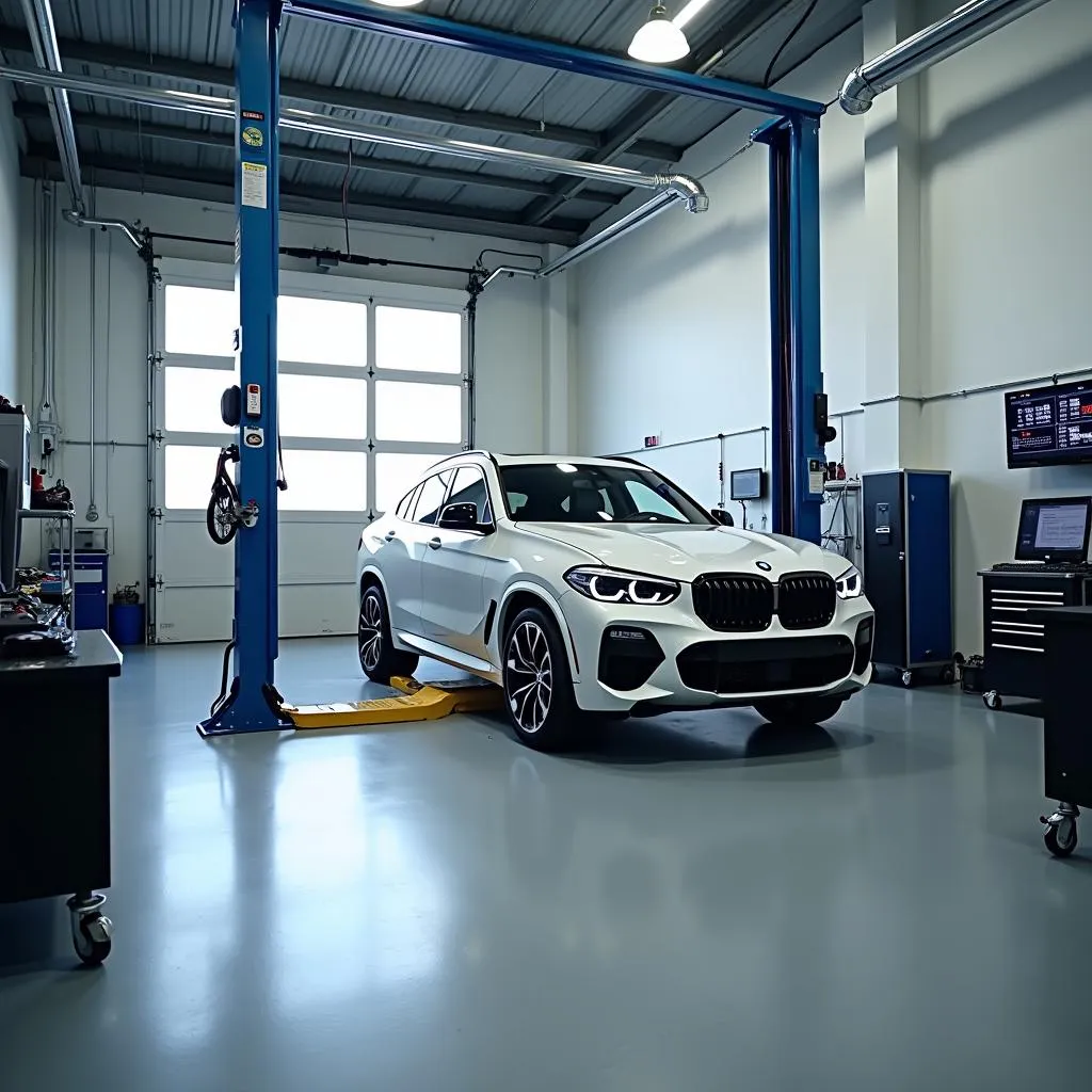 BMW Car on Lift in Service Bay