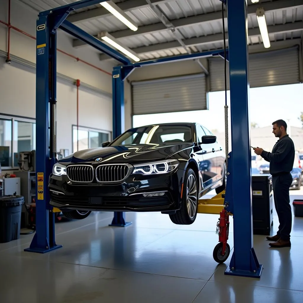 BMW Car Undergoing Maintenance in Manhattan Beach Service Center