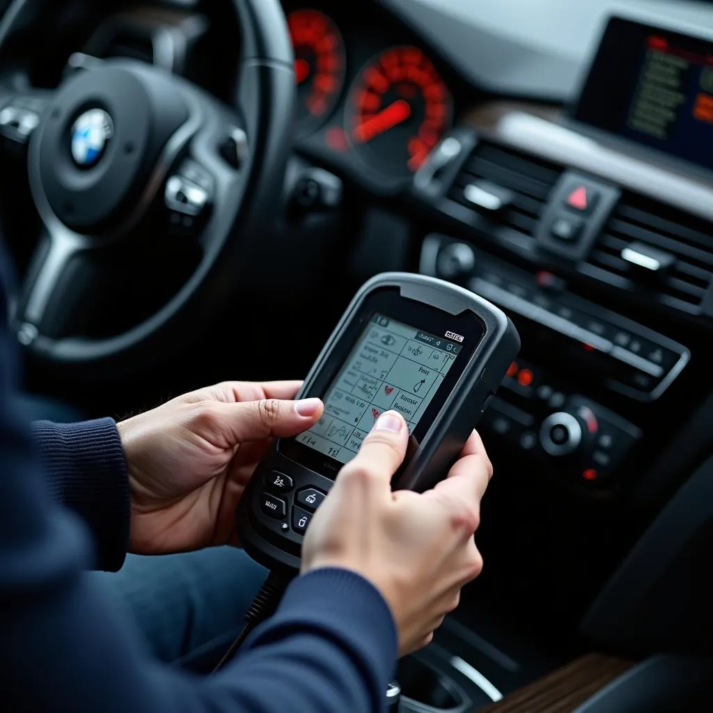 BMW Mechanic Using Diagnostic Tools