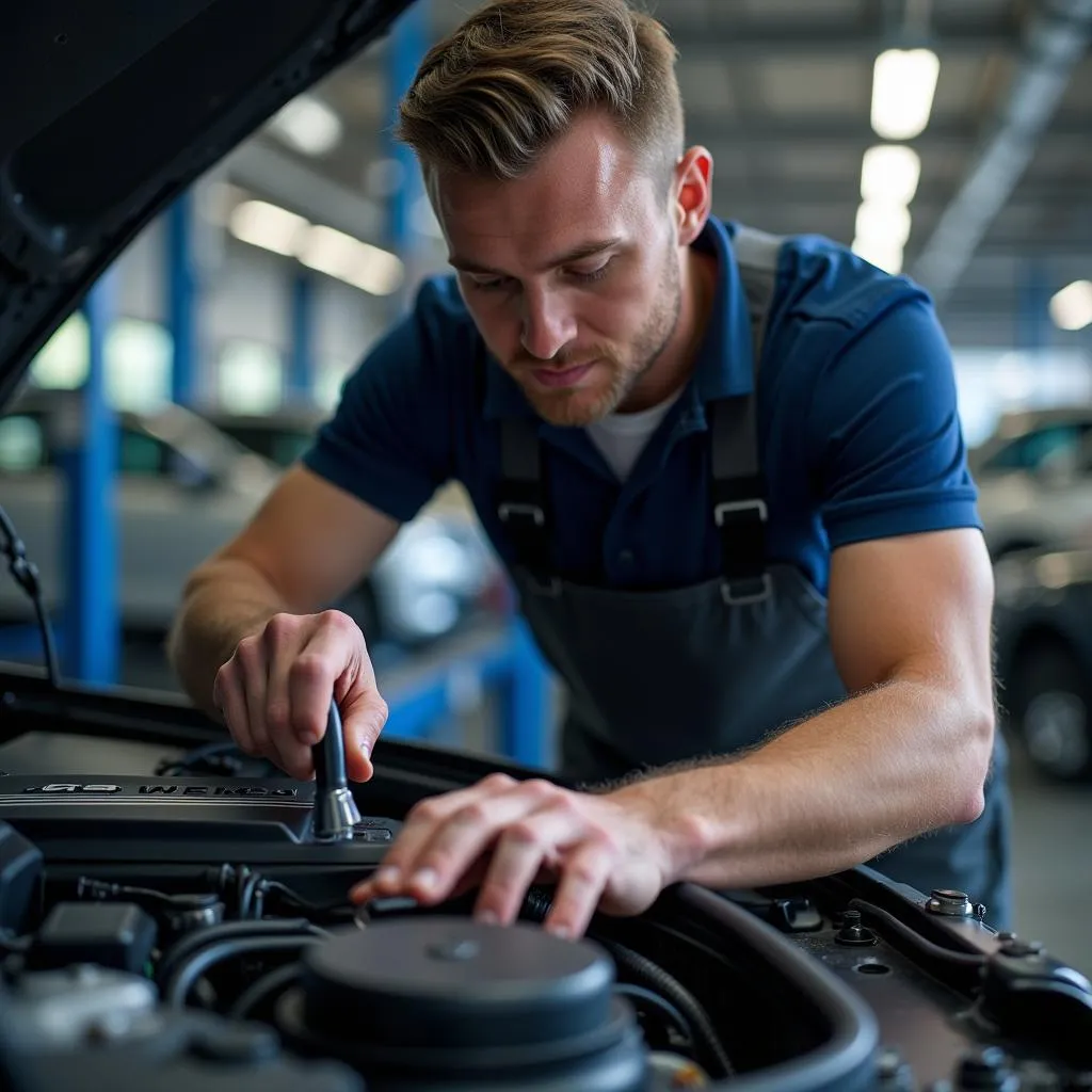 BMW Mechanic Inspecting Engine in Manhattan Beach