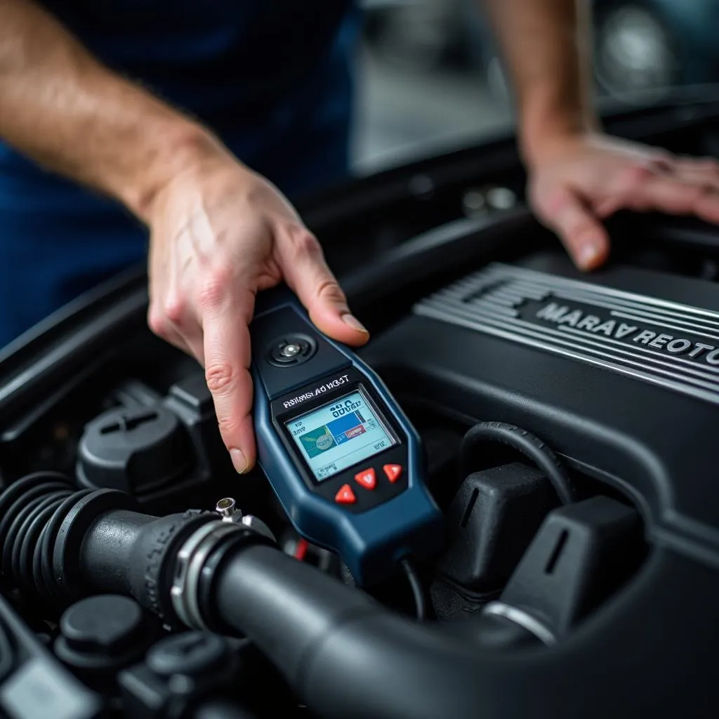 BMW Mechanic Using Diagnostic Tool