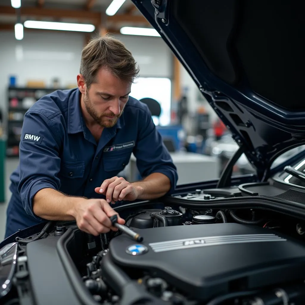 BMW Mechanic Servicing Engine