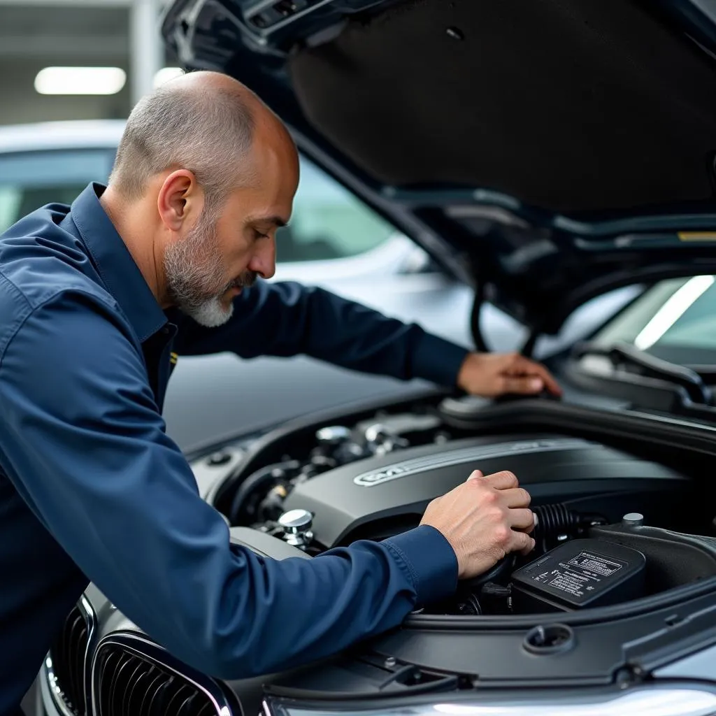 BMW Specialist Technician Working on Engine