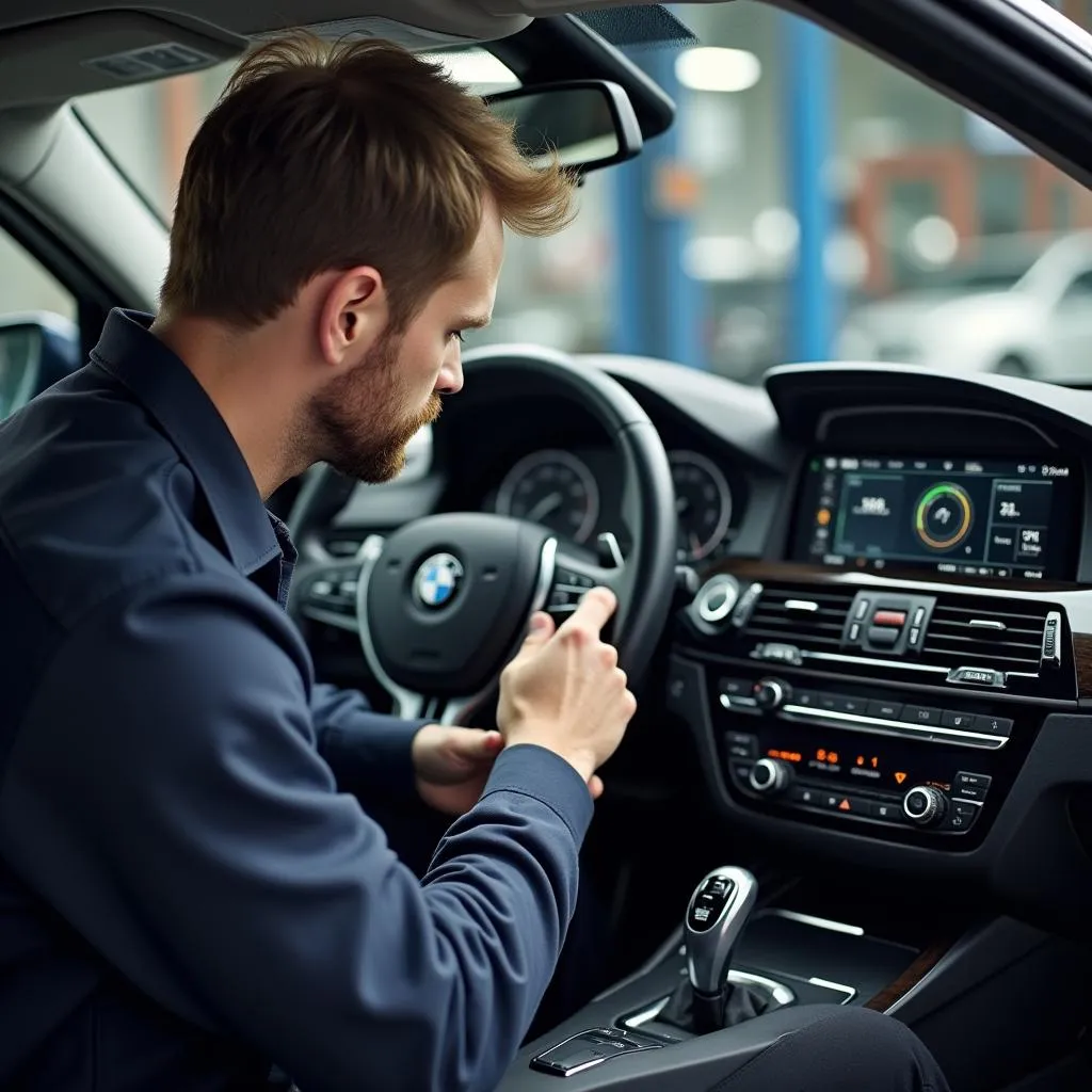 BMW Technician Diagnosing a Car