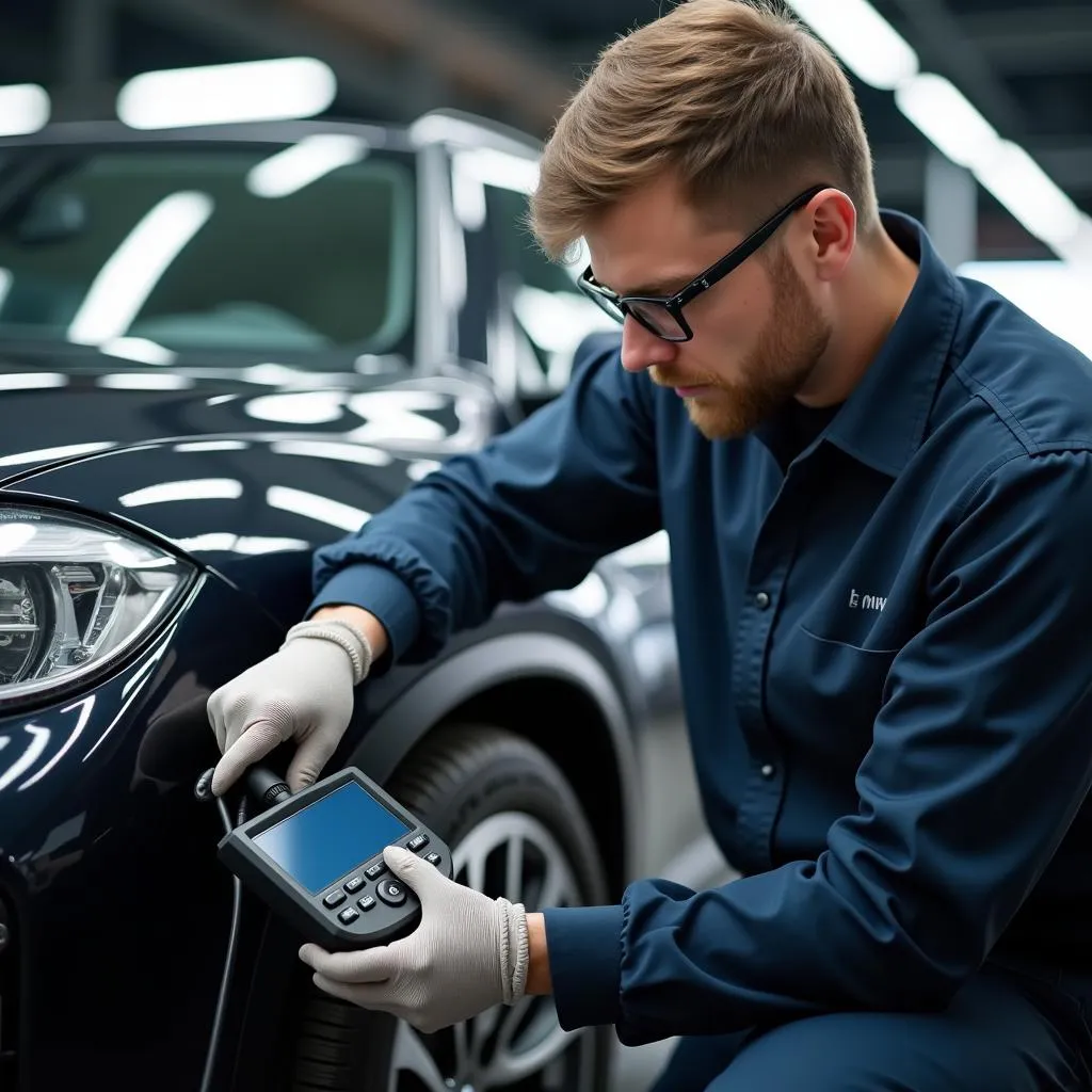 BMW Technician Diagnosing Electrical Problem