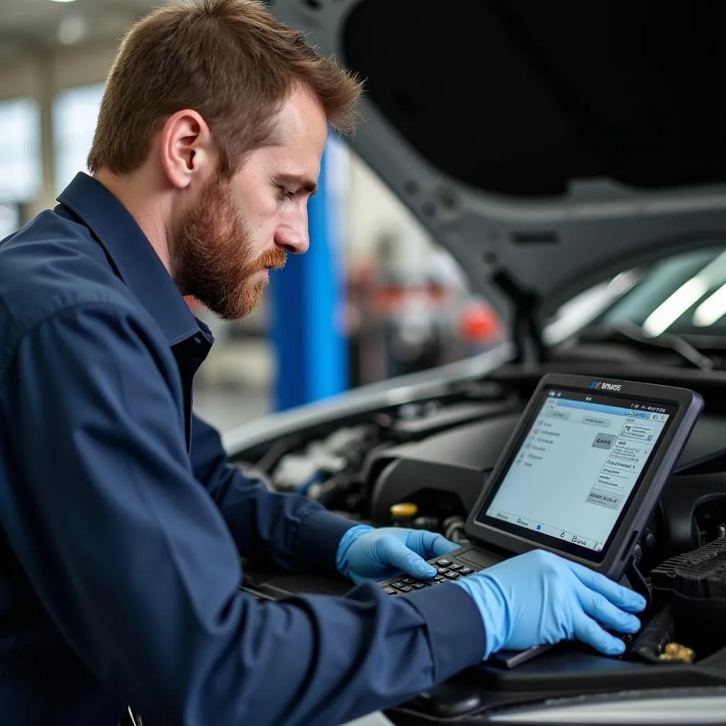 BMW Technician Diagnosing Vehicle in Raleigh