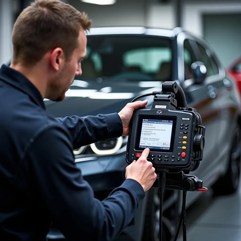 BMW Technician Diagnosing Vehicle in Raden Inten