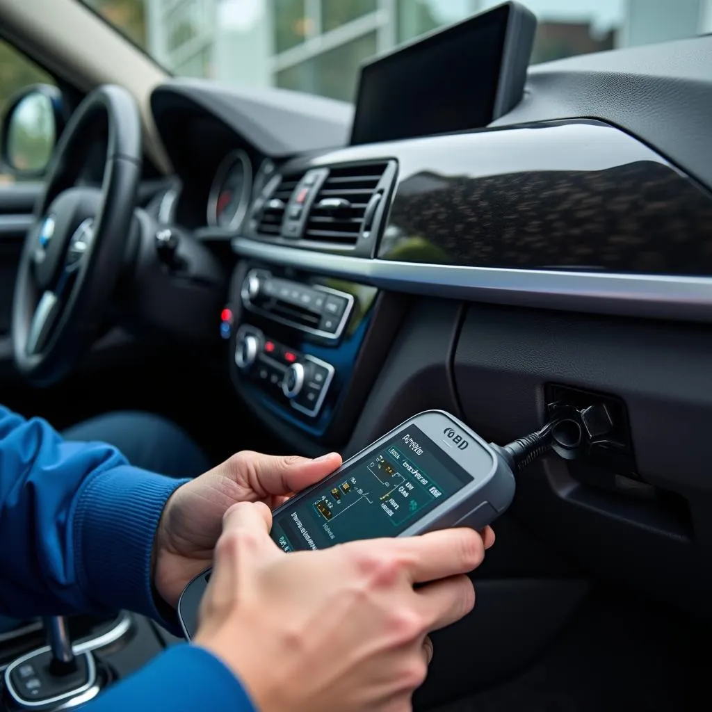 BMW Technician Performing Computer Diagnostics