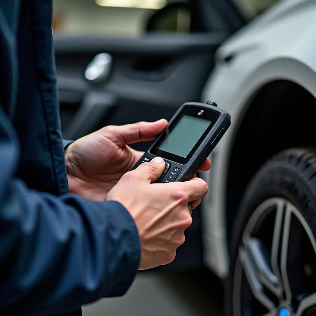 BMW Technician Using Diagnostic Tool