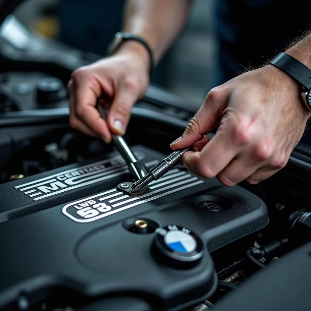 BMW Technician Working on Engine