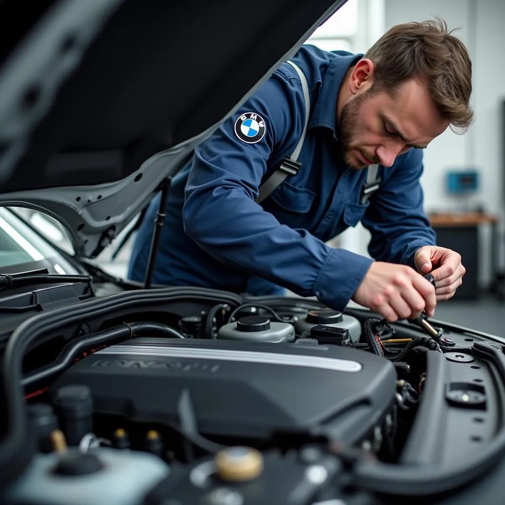 BMW Technician Working on Engine