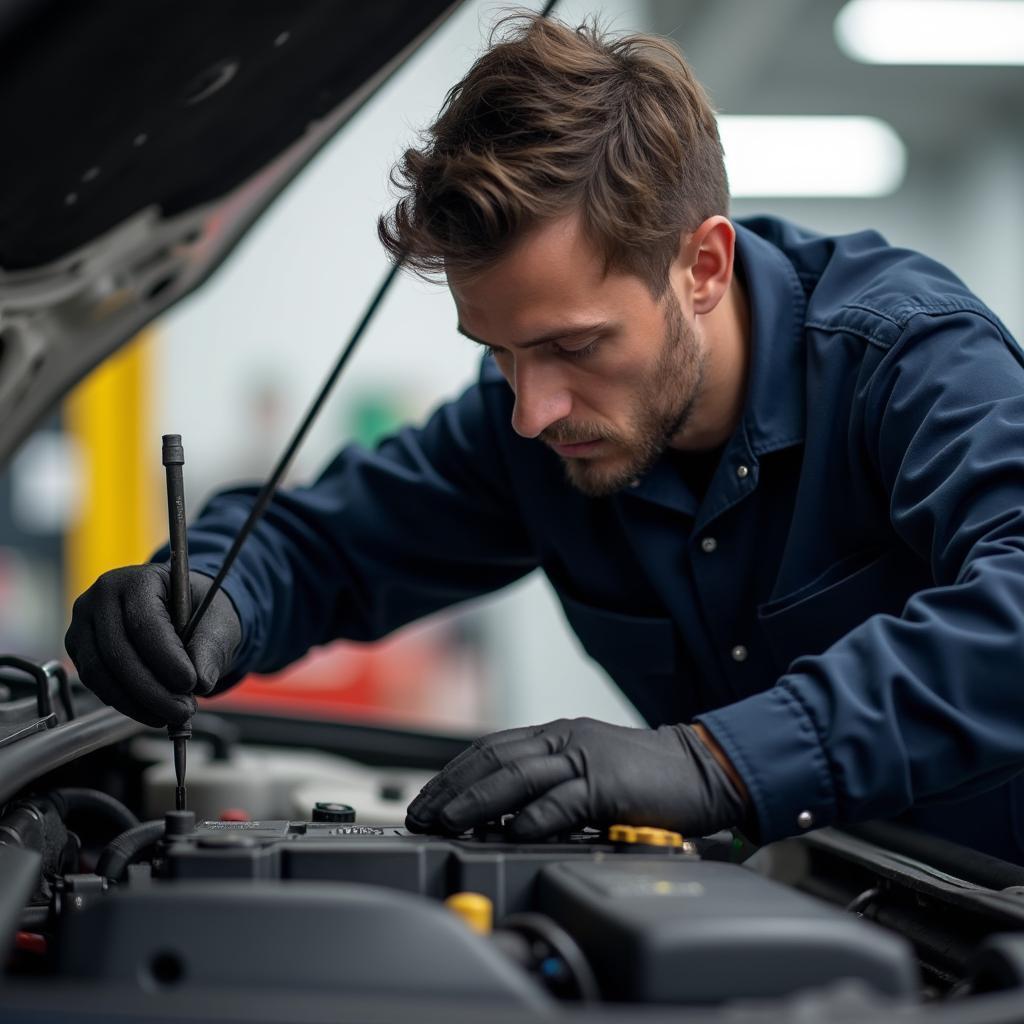 Experienced Auto Mechanic Working on a Car Engine