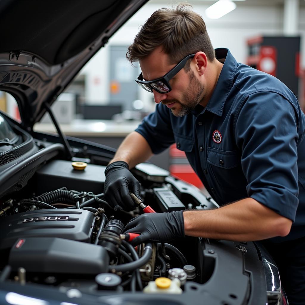 Boise Mechanic Working on Car Engine