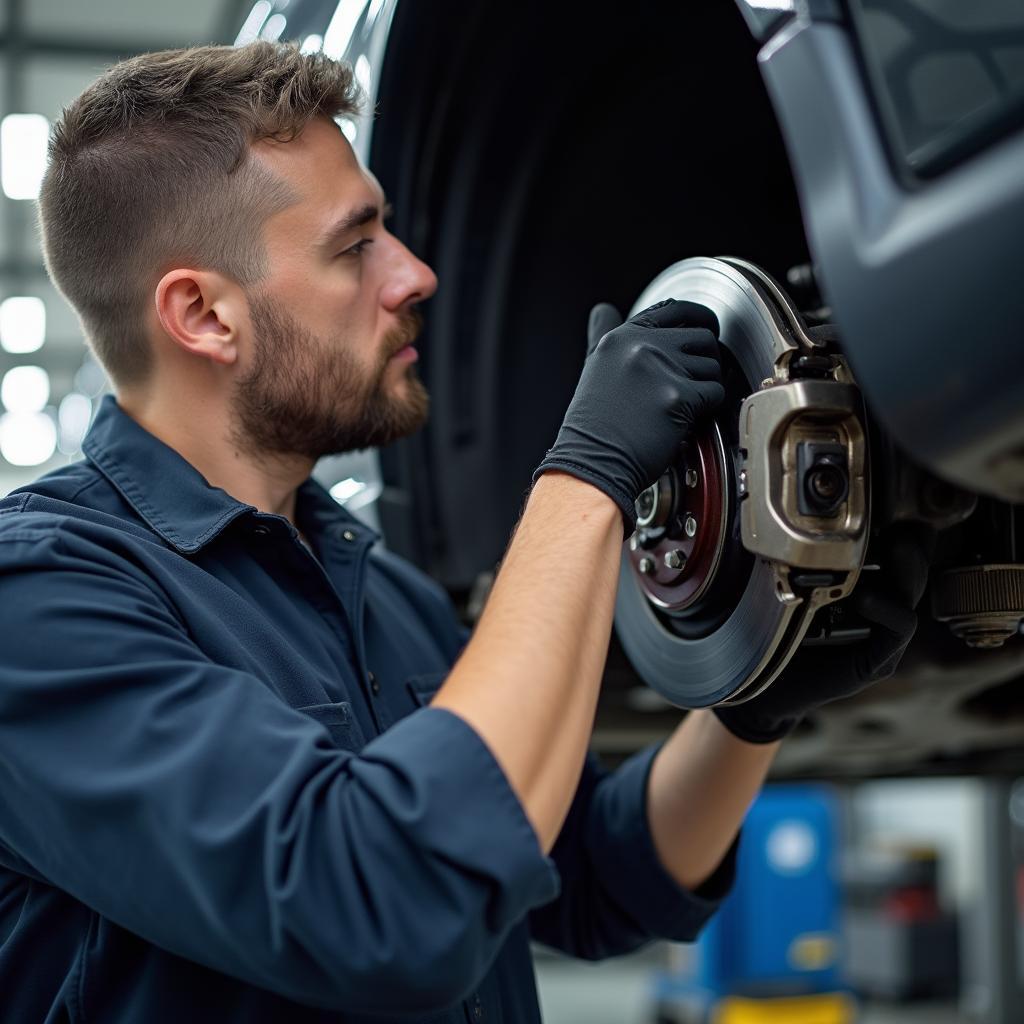 Mechanic Inspecting Brakes