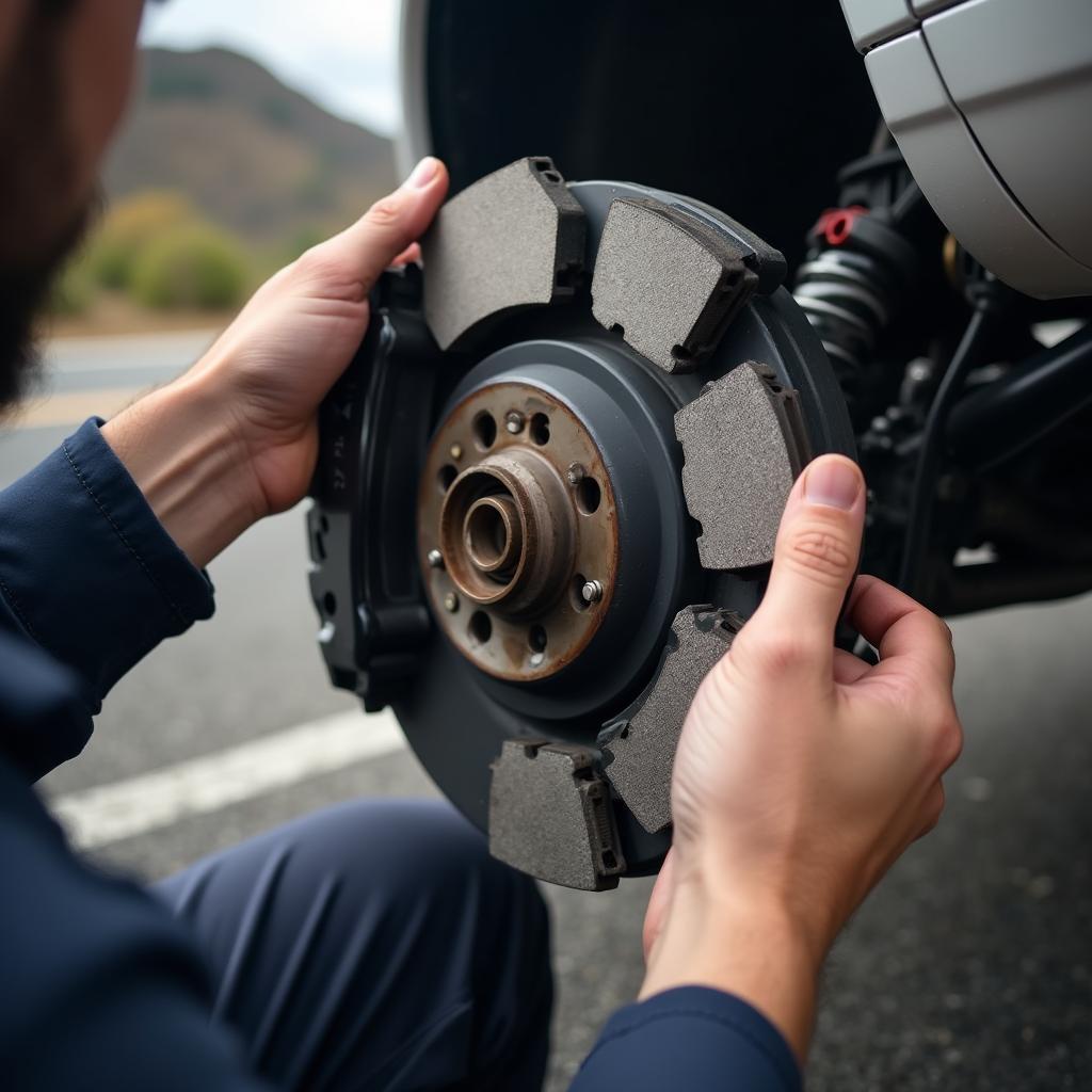 Brake inspection on a hillside