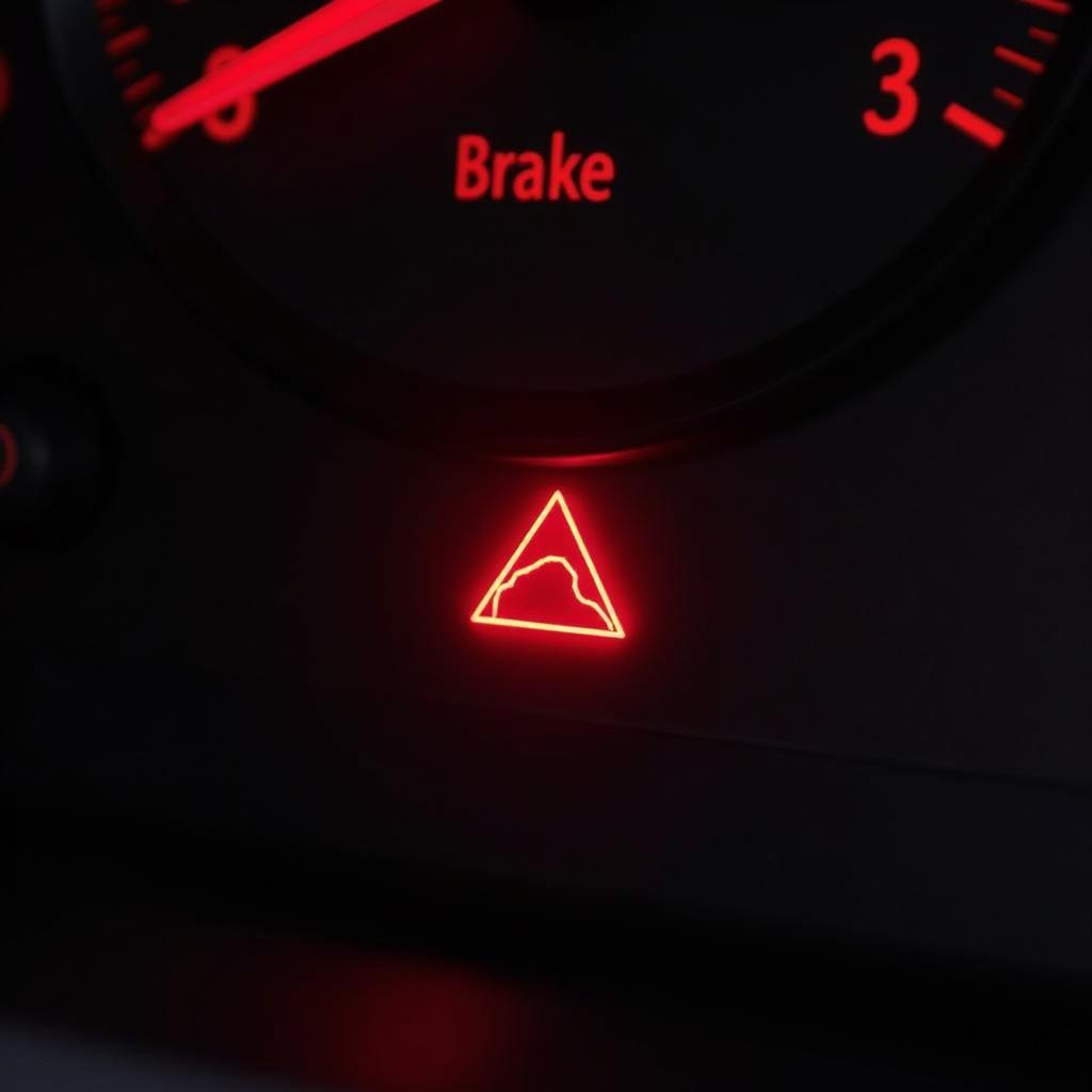 Car Dashboard with Brake Warning Light Illuminated 