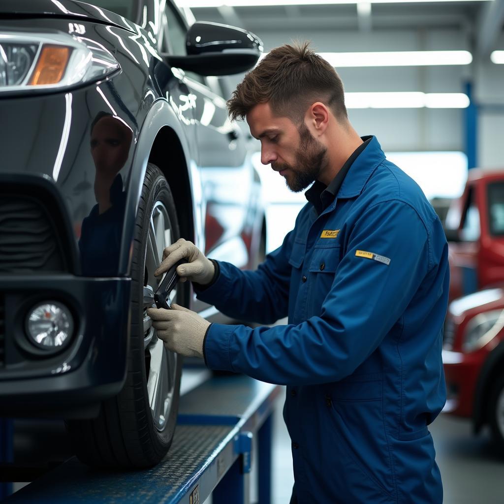 Mechanic inspecting a car in a Brechin auto repair shop