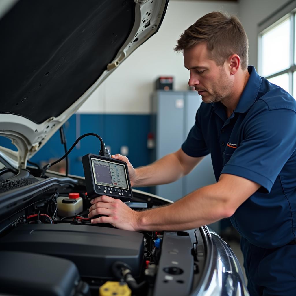 Brisbane auto electrician working on a car