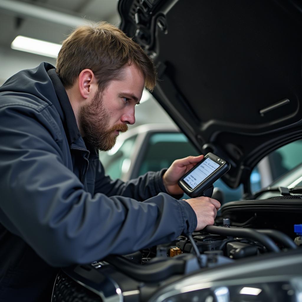 Car mechanic performing a thorough inspection