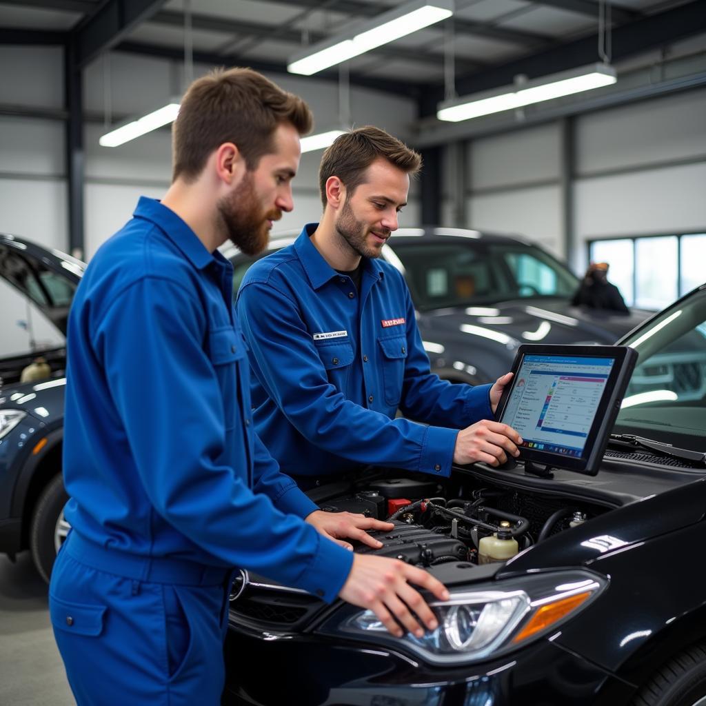 Certified Technicians Working on a Car