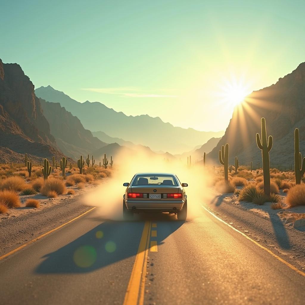 Car driving on a desert road in Bullhead City