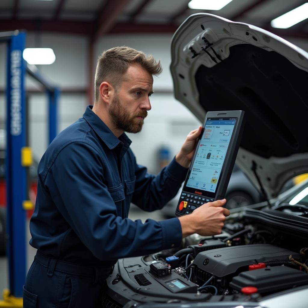 Mechanic performing a car checkup in Burnaby