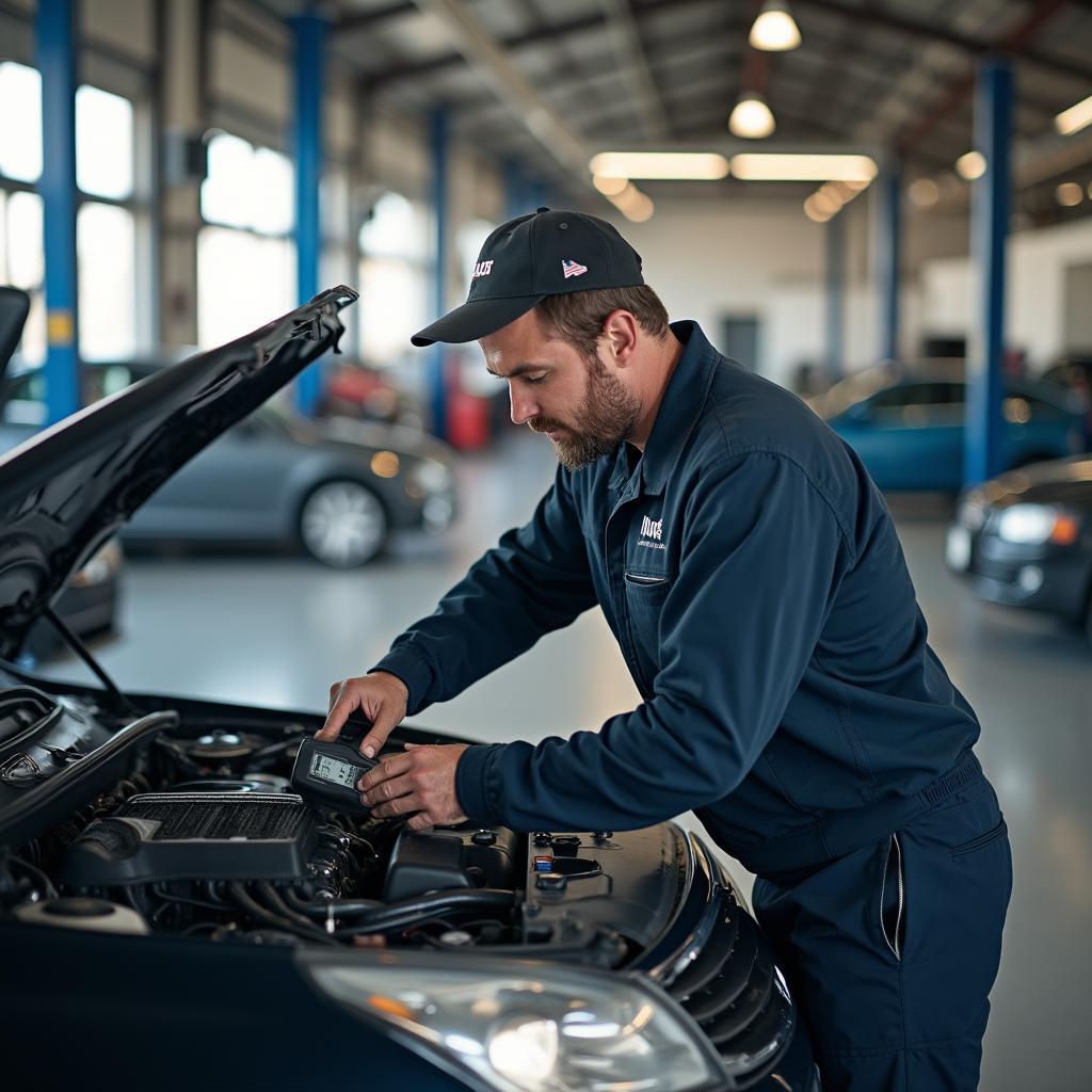 Mechanic inspecting a car in Campbell, CA