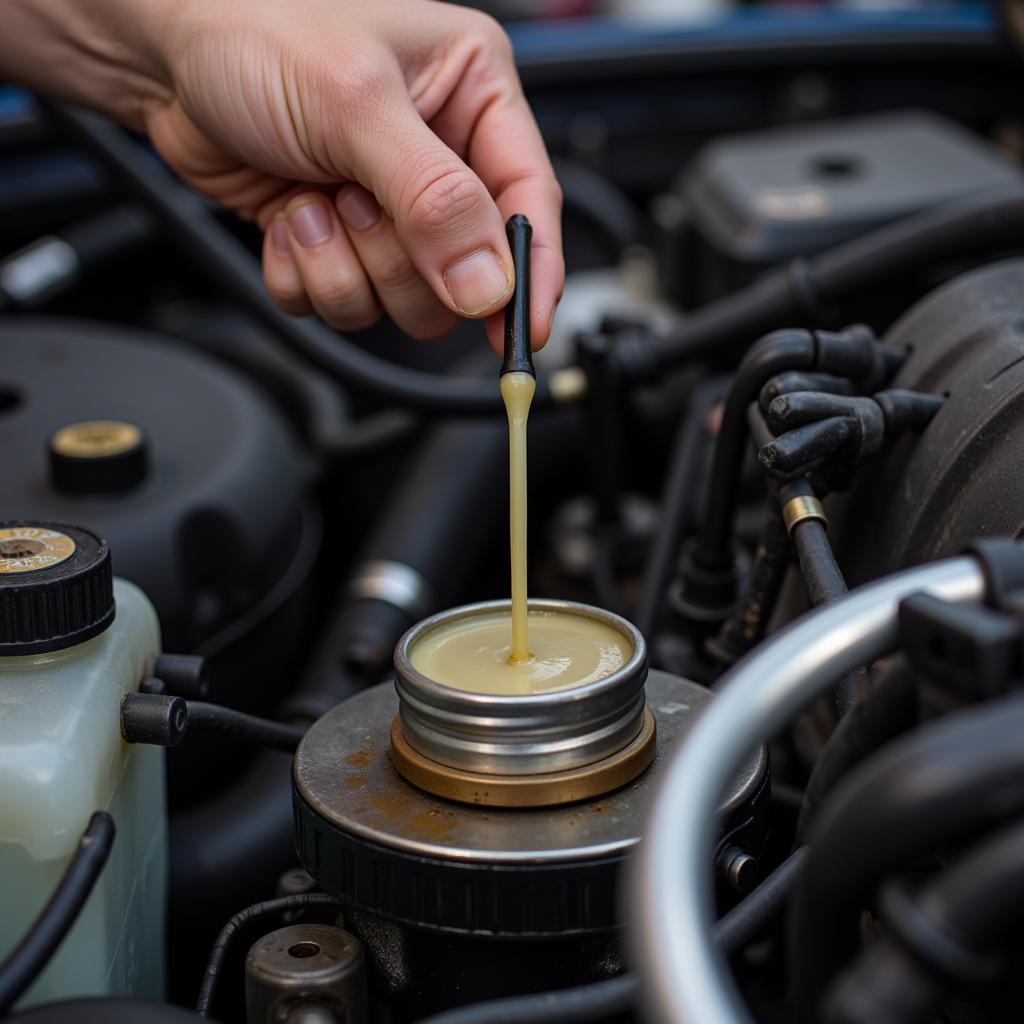 Mechanic checking transmission fluid in Cape Coral