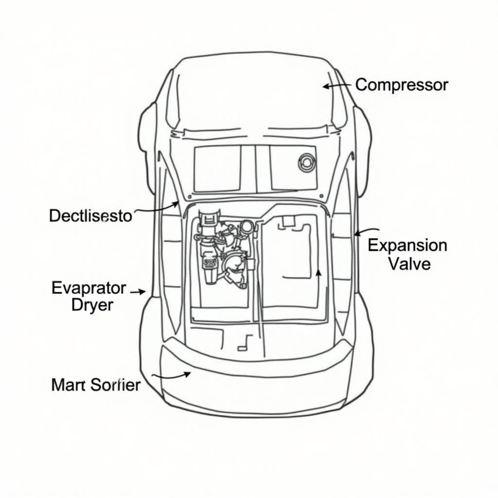 Diagram illustrating the components of a car air conditioning system