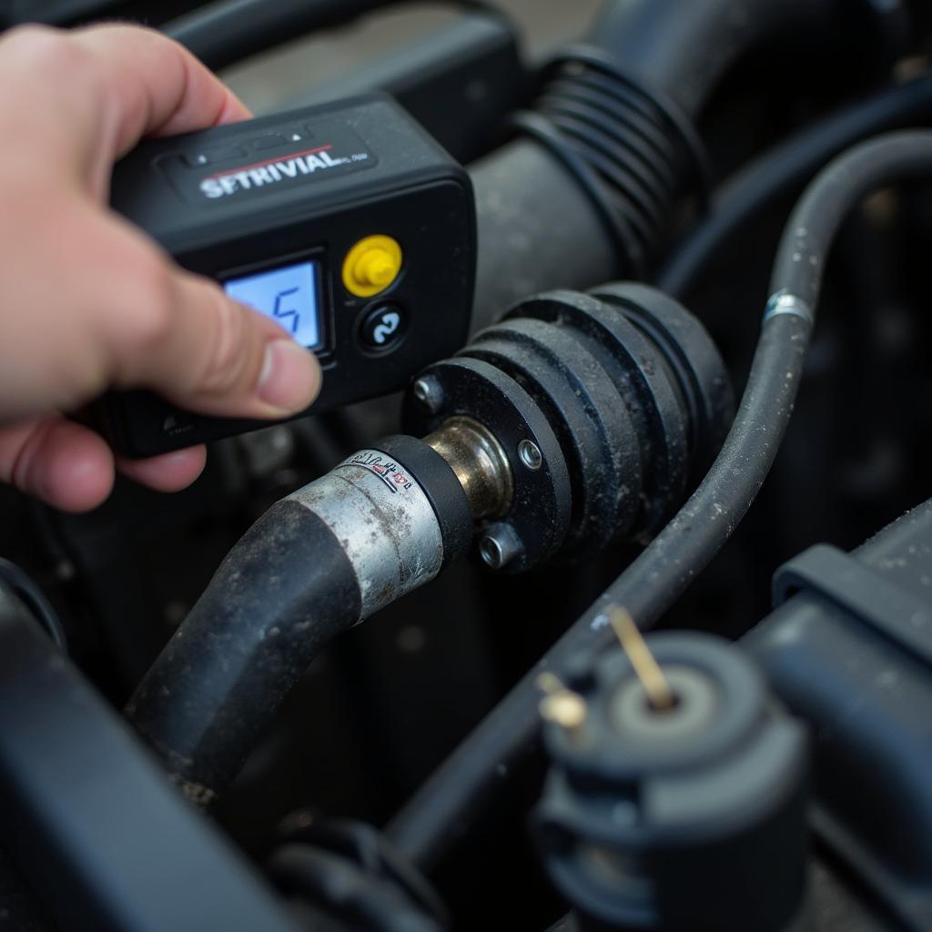 Mechanic Inspecting Car AC System for Leaks