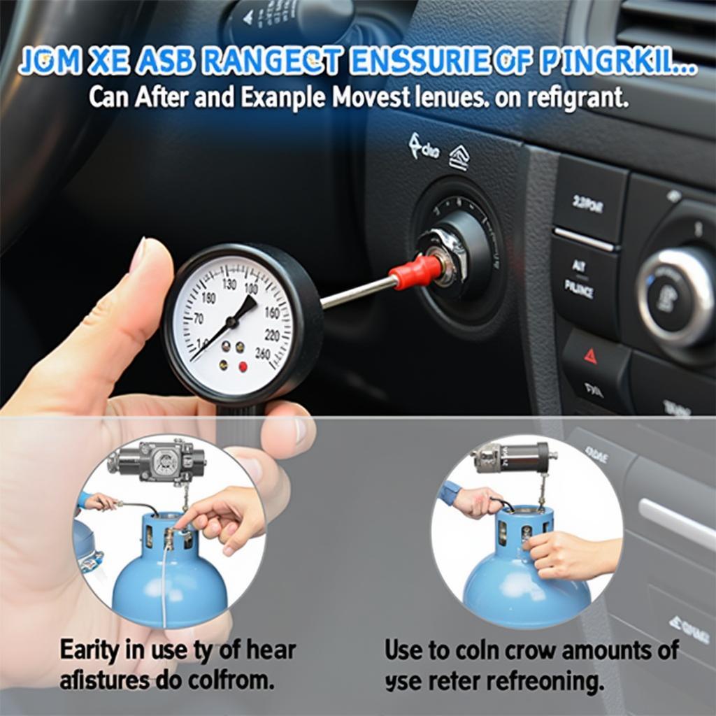 Car air conditioning recharge process with refrigerant gauge