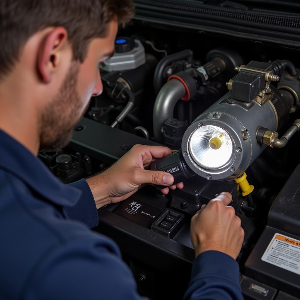 Inspecting a car air pump for damage