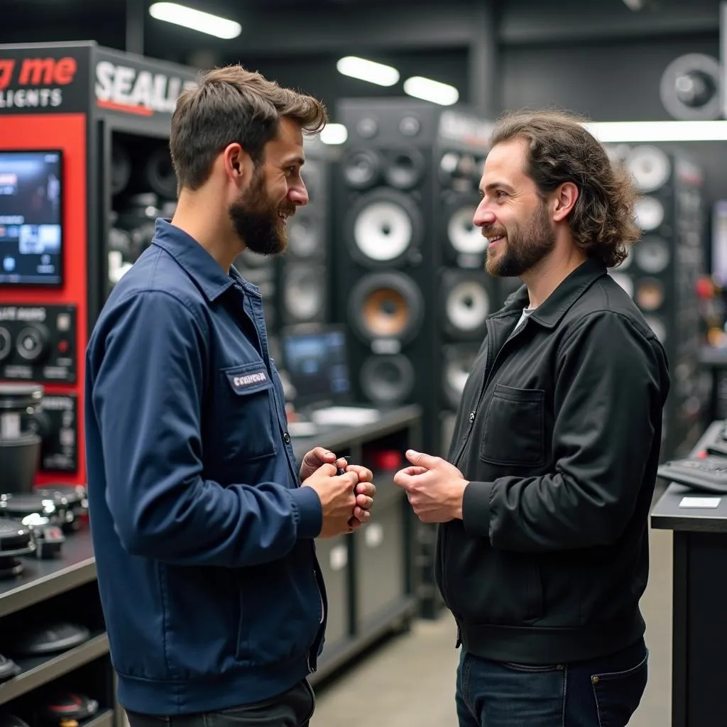 Customer Consultation at a Long Beach Car Audio Shop