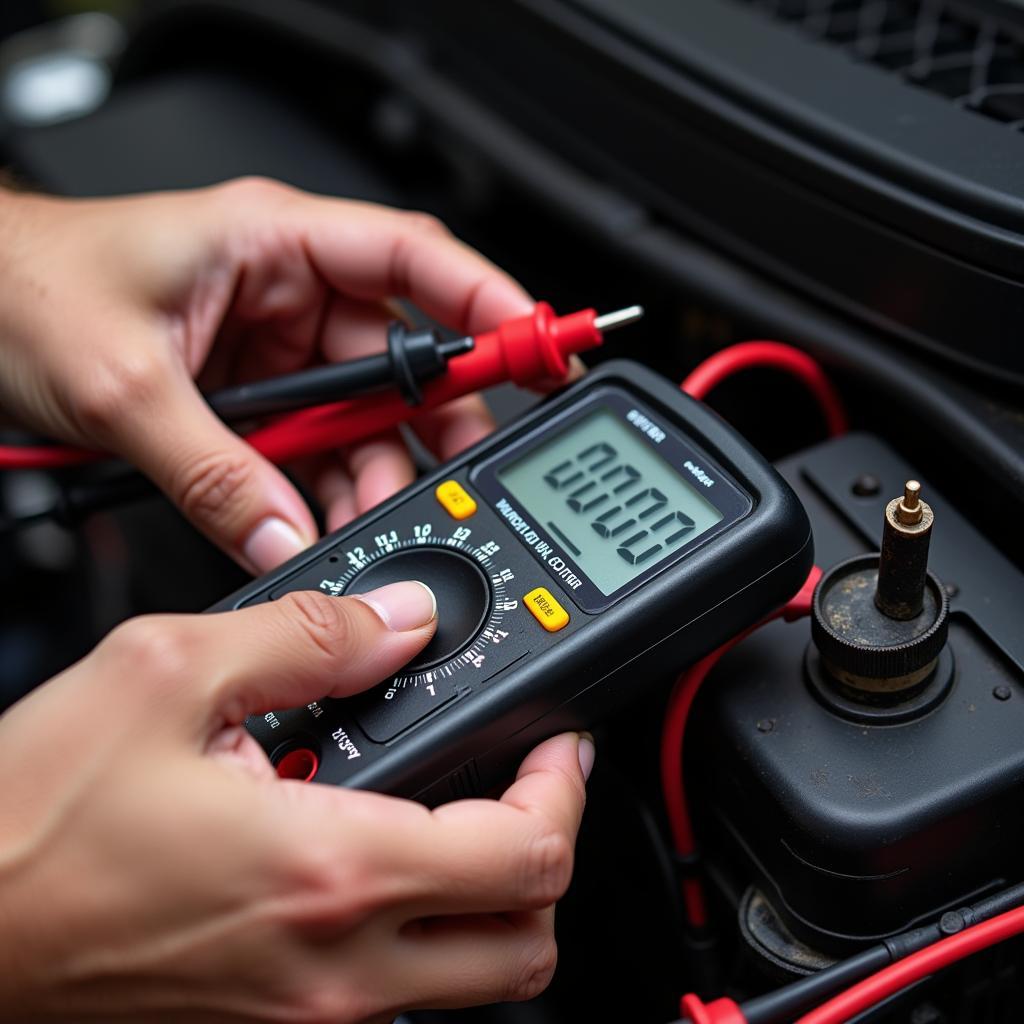 Checking Car Battery with Multimeter