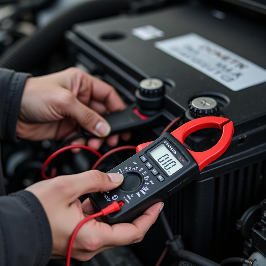 Mechanic inspecting a car battery in Bridgeman Downs