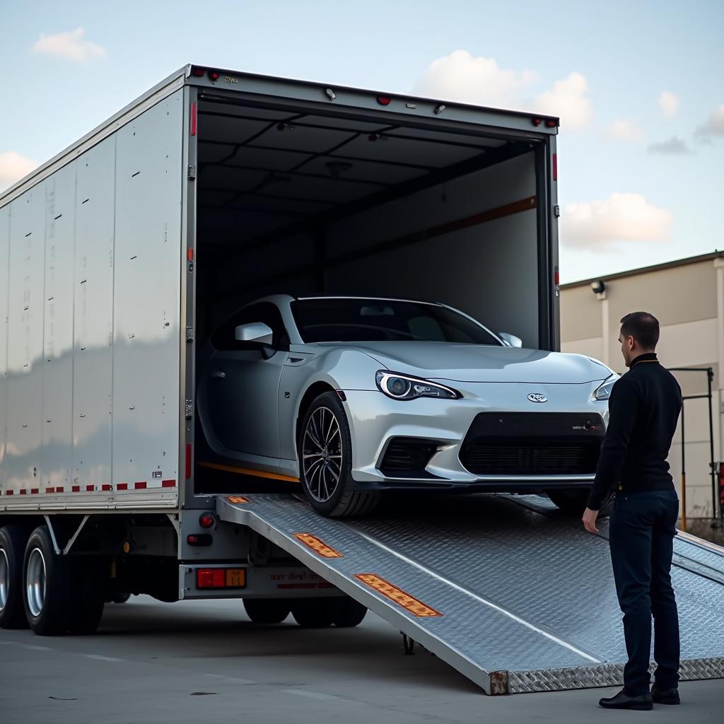 Car Being Loaded onto Transport Truck