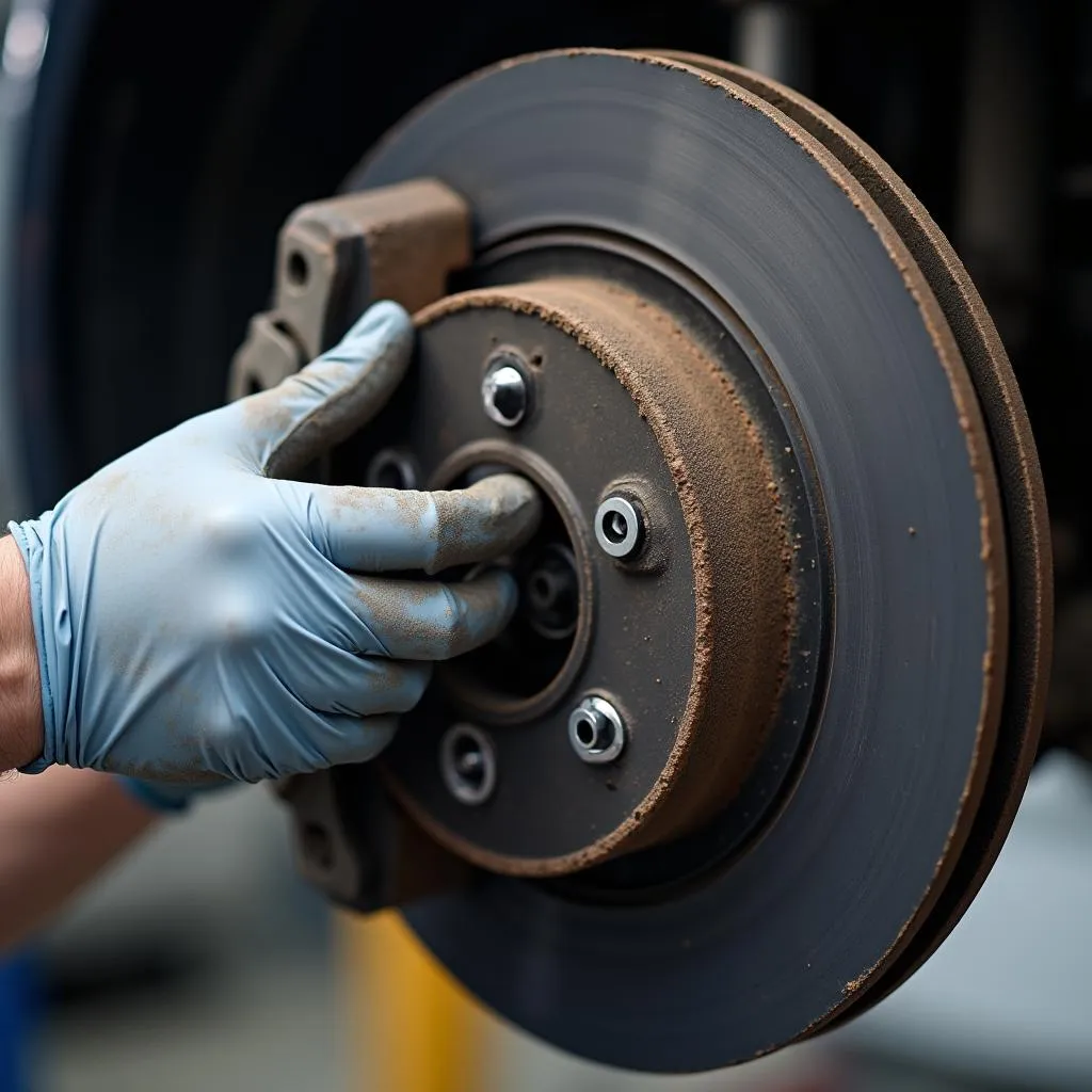 Mechanic Inspecting Car Brakes