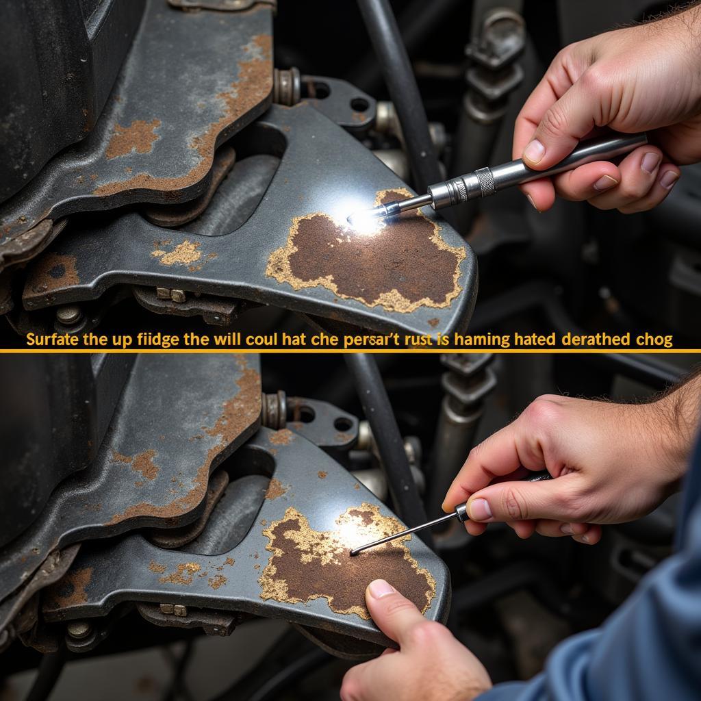 Inspecting a car chassis for rust damage