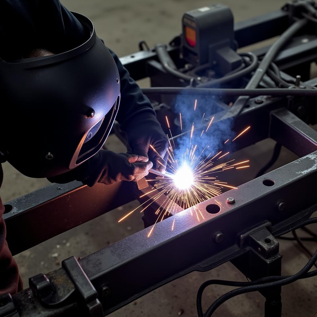 Welding repair on a car chassis